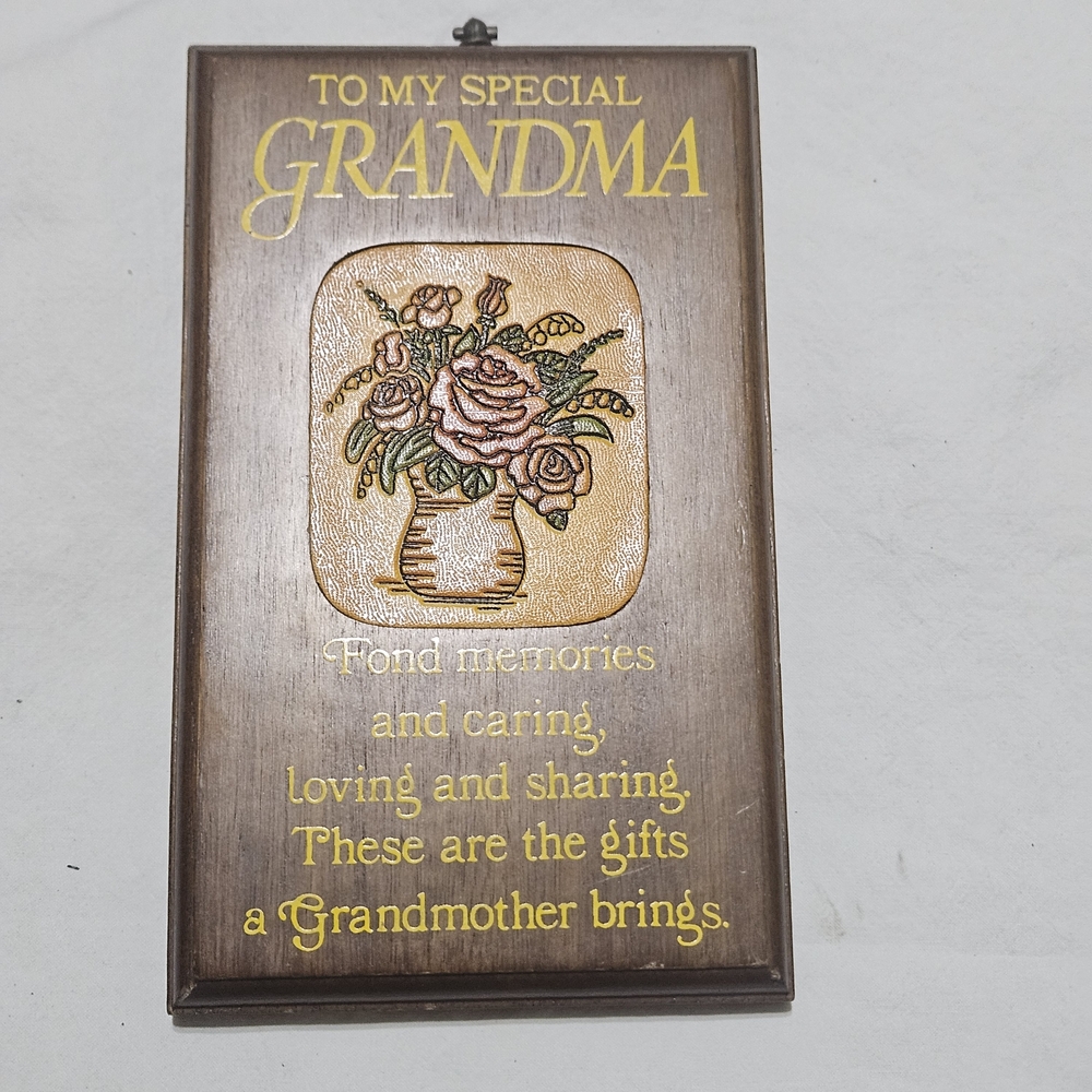 Grandma Floral Wall Art Plaque - Brown and Gold